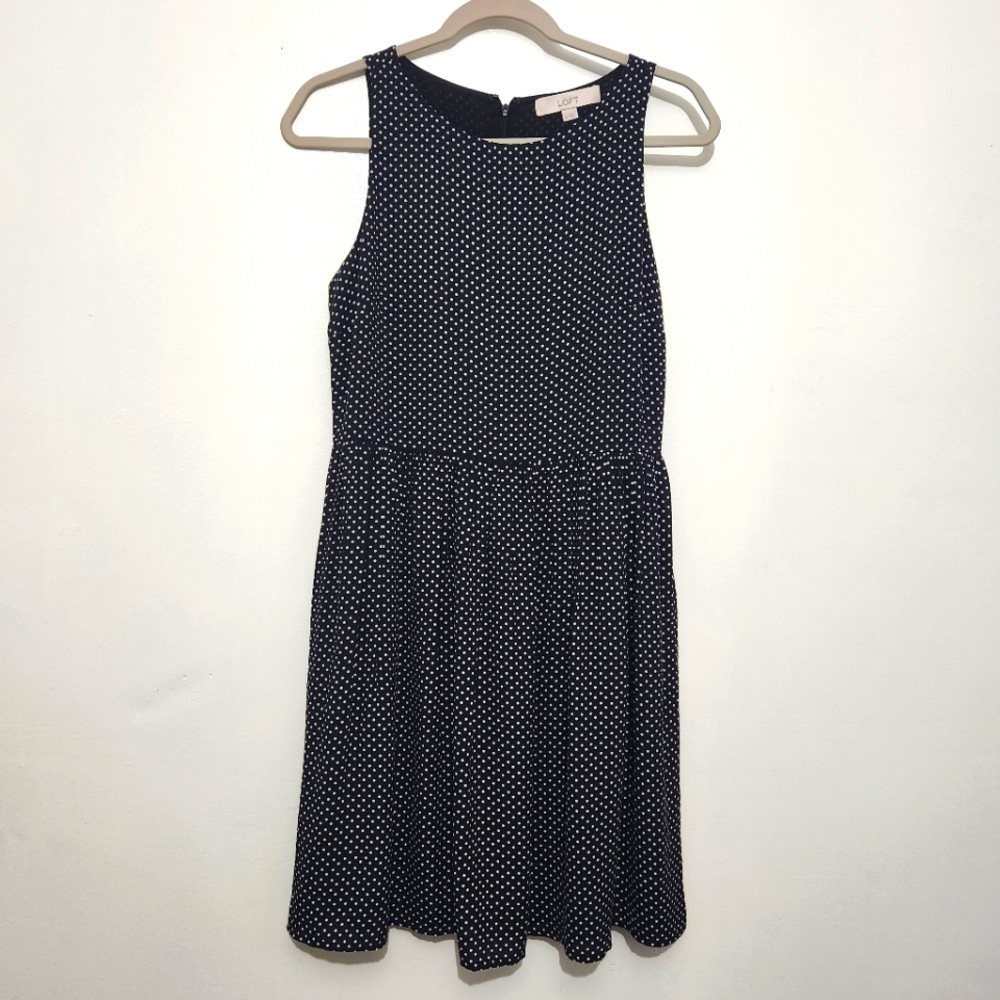 Loft Sz 6 Black White Polka Dot Dress Lightweight Work Office Career Sleeveless